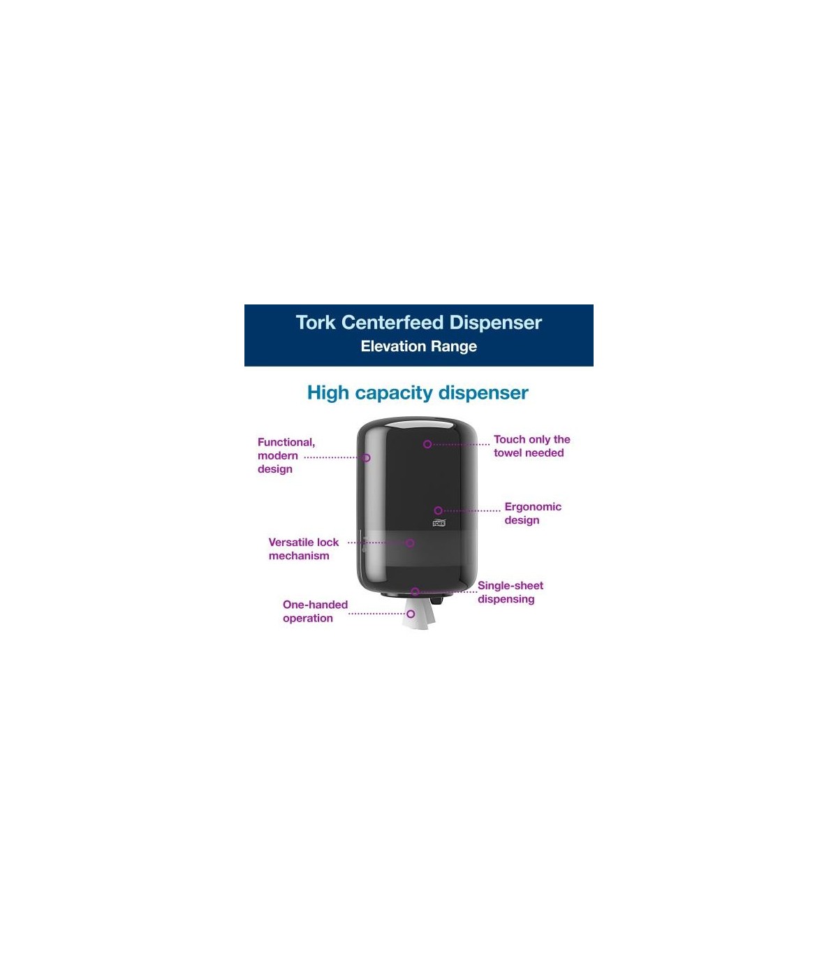 Tork 559028A ® Elevation Hand Towel Center Feed Pro Dispenser, Black 1/Ea, Price/Ea - 559028A -  - [unit price]