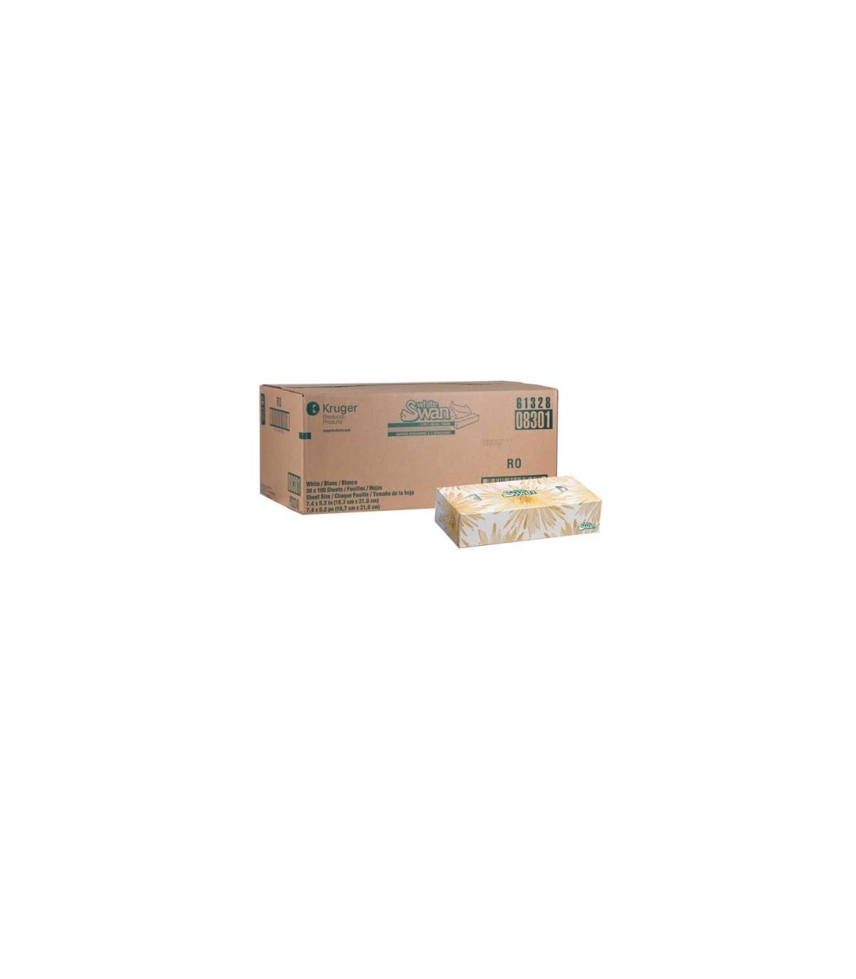 Kruger White Swan® Facial Tissue, 2-Ply, 30 Boxes/Case, 100 Sheets/Box , Price/1/Cs/30 - 8301 -  - [unit price]