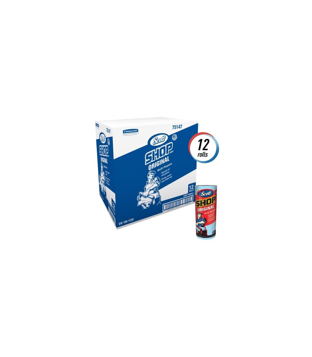 Scott 75147 Shop Towels Original (75147), Blue, 55 Sheets / Standard Roll, 12 Rolls / Case, 660 Towels / Case 1/Cs/12, Price/Cs 