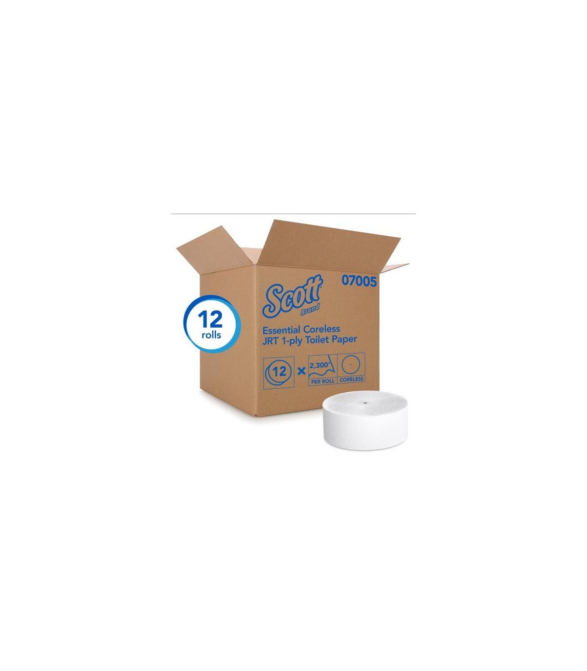 Scott 20075339 Scott® Essential Coreless Jumbo Toilet Paper, White, 1 Ply, 2300' Roll, 12 Rolls/Case 12/Cs, Price/Cs - 20075339 