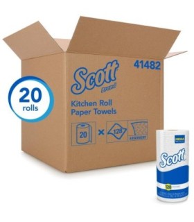 Scott 20086268 Scott® Perforated Kitchen Roll Towels, White, 1 Ply, 128 Sheets/Roll, 20 Rolls/Case 1/Cs/20, Price/Cs - 20086268 