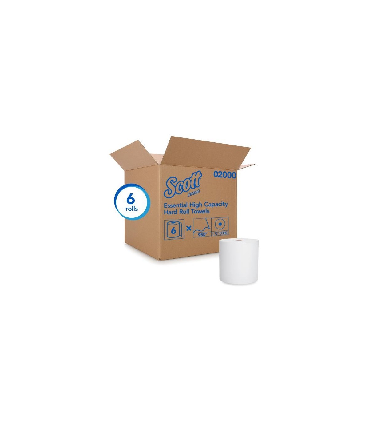 Scott 2000 02000 8" 950' White Roll Towel 1.75 Core (6/Cs) 6/Cs, Price/Cs - 2000 -  - [unit price]