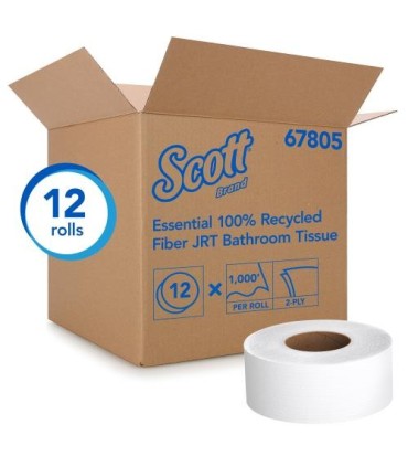 Scott 67805 Scott® Essential Jumbo Roll Toilet Paper 100% Recycled Fiber, 2-Ply, White, 1000', 12 Rolls/Case 12/1000', Price/Cs 