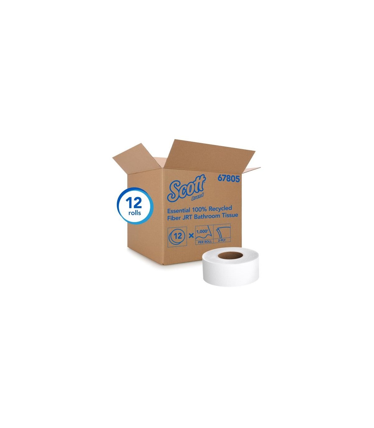 Scott 67805 Scott® Essential Jumbo Roll Toilet Paper 100% Recycled Fiber, 2-Ply, White, 1000', 12 Rolls/Case 12/1000', Price/Cs 
