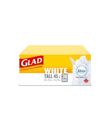 Glad® White Garbage Bags, Small, 25 L, Febreze Fresh Clean Scent, White, 100 Bag/Pack, 8 Pack/Case 8/BX/100 - 30220 -  - [unit p