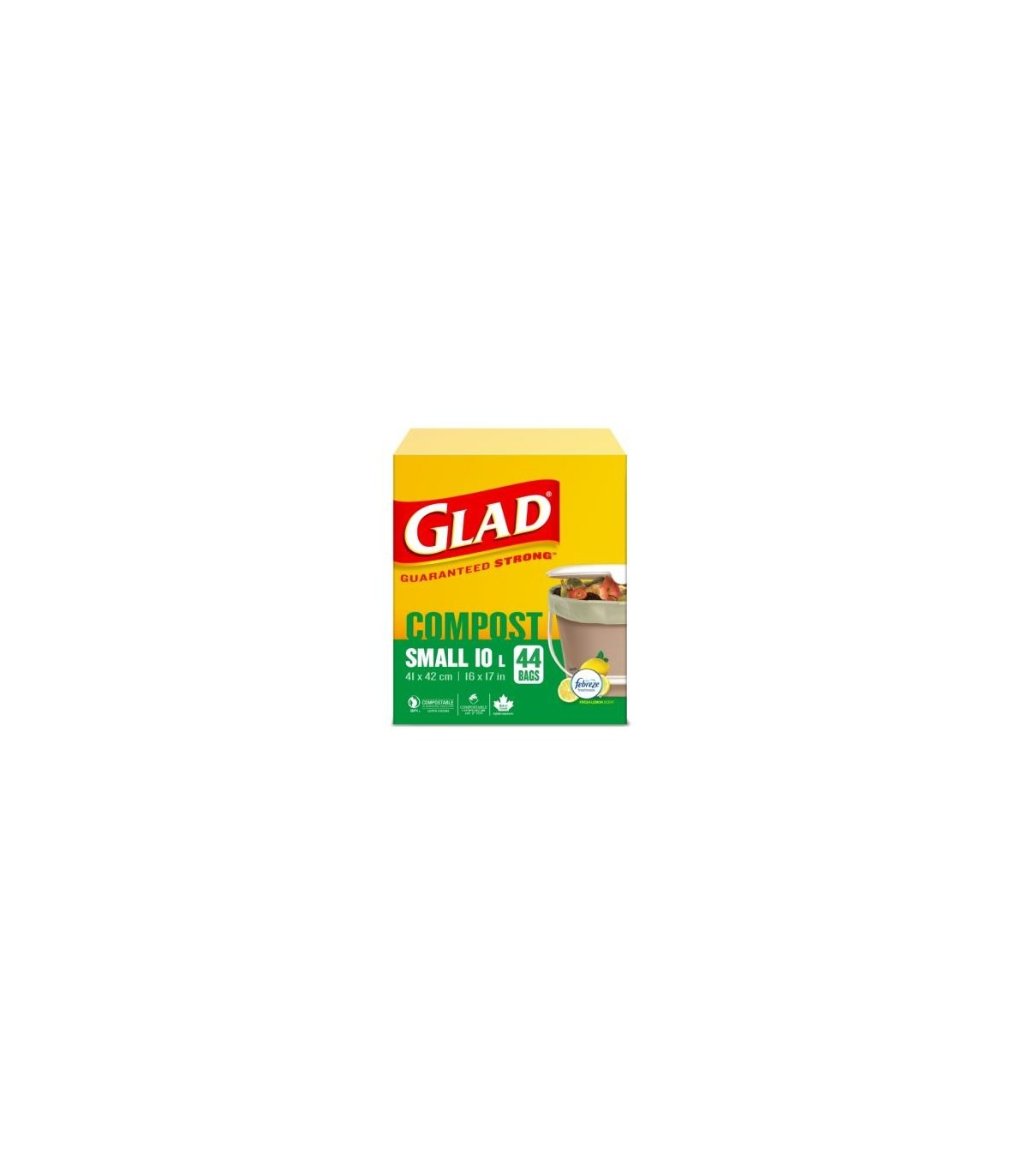 Glad® Kitchen Compost Bags, 2.6 Gallon, 100% Compostable, Febreze Fresh Lemon, 12 Bags/case 12/44-CT - 30161 -  - [unit price]