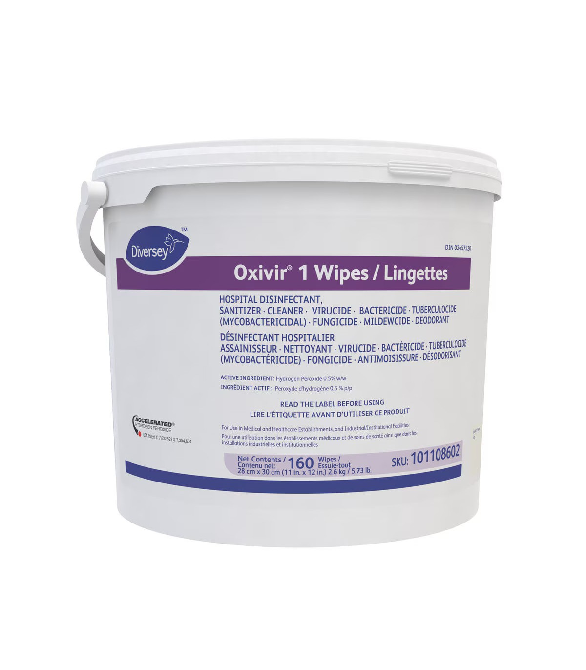 Diversey 101108602 Oxivir 1 Accel Hydrogen Peroxide Wipes 11x12"- 4/160ct - 101108602 -  - [unit price]