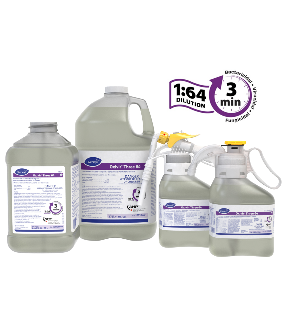Diversey 101108821 Oxivir Three 64 Disinfectant Cleaner, Case of 2/1.5L - 101108821 -  - [unit price]