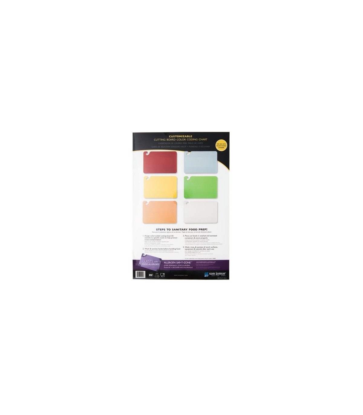 San Jamar Color-Coded Cutting Board Smart Chart 6/brd