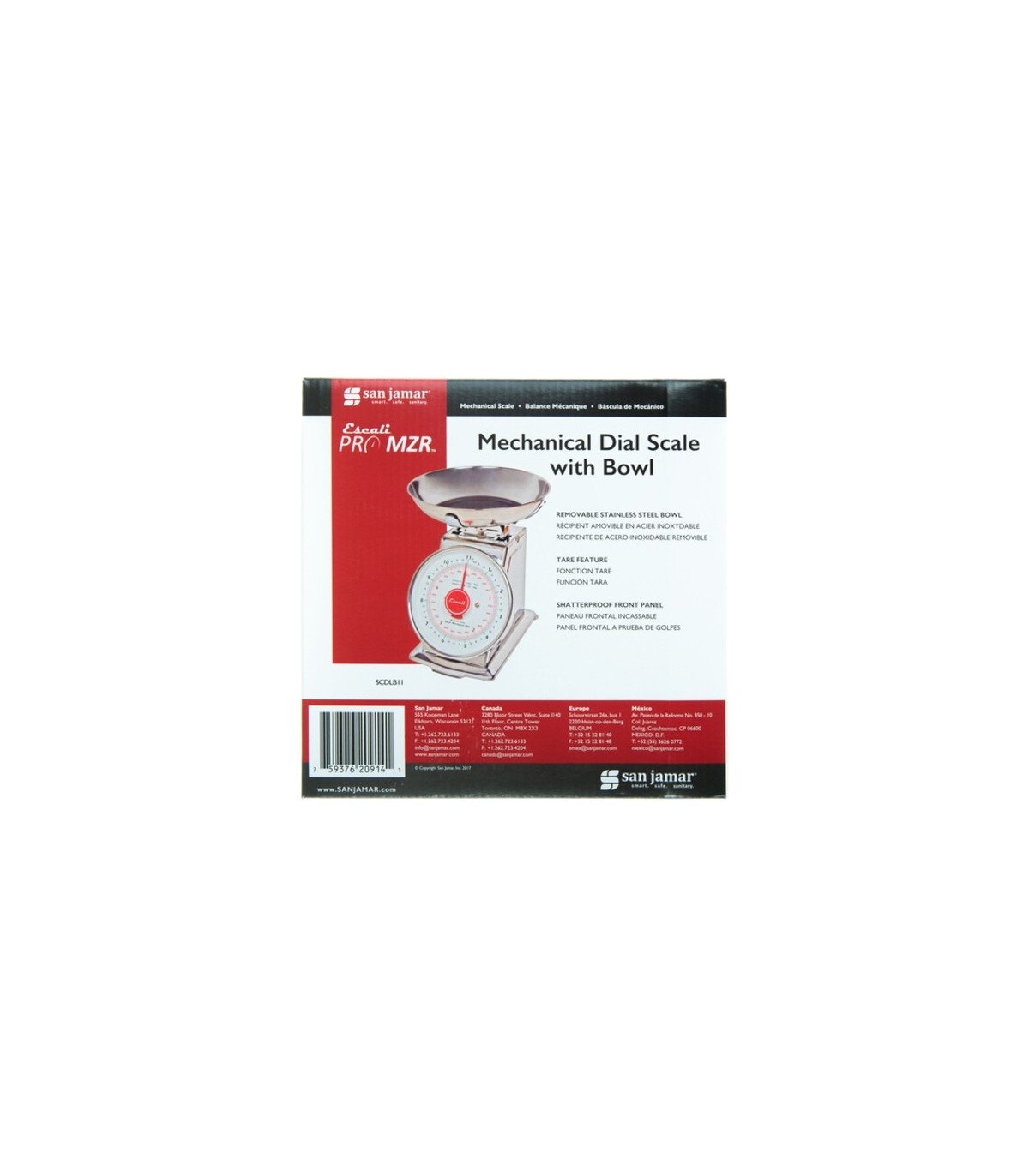 San Jamar Mechanical Dial Scale with Bowl, 2 Lb / 1 Kg.